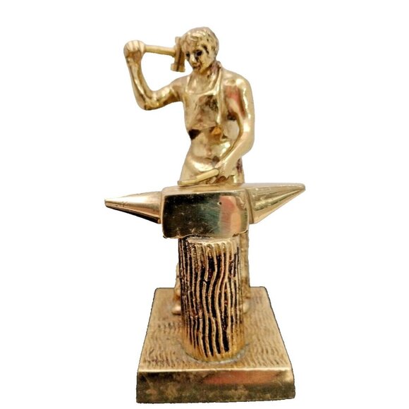 Vintage Brass Blacksmith figurine Working 4"1/2x2"1/4 Weight 1.3 pound